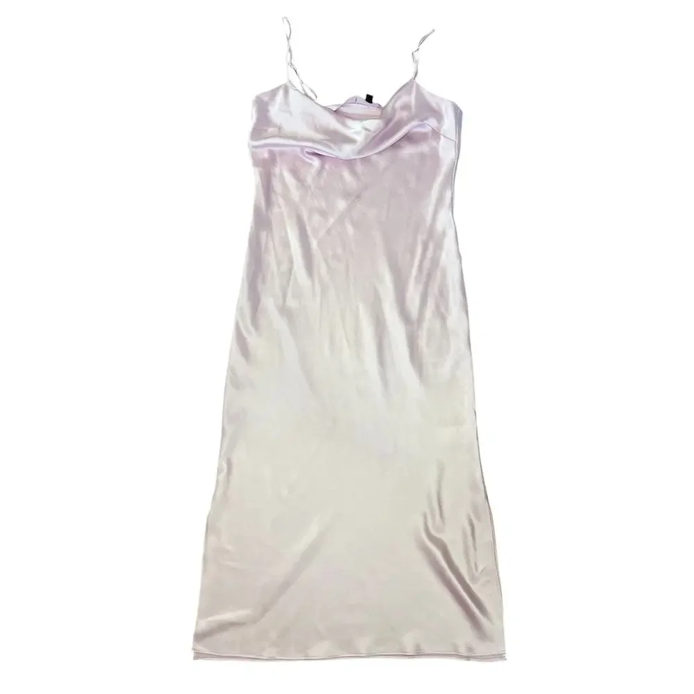 Express pink satin slip dress midi cowl neck sleeveless feminine spring - Picture 6 of 9
